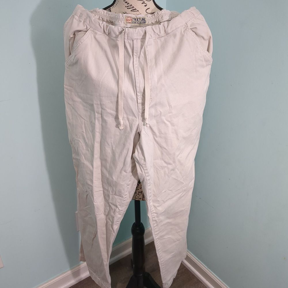 90s Y2K STRUCTURE Cargo Pants medium Beige with Drawstrings